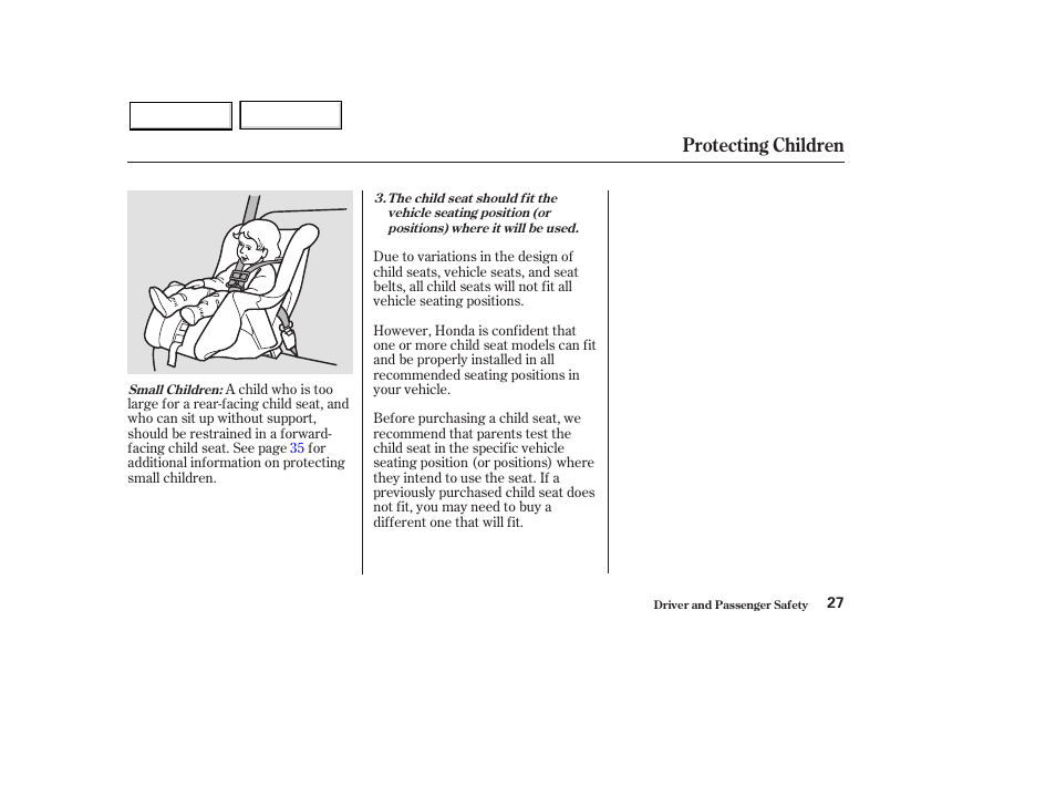 Protecting children | HONDA 2003 Pilot - Owner's Manual User Manual | Page 31 / 392