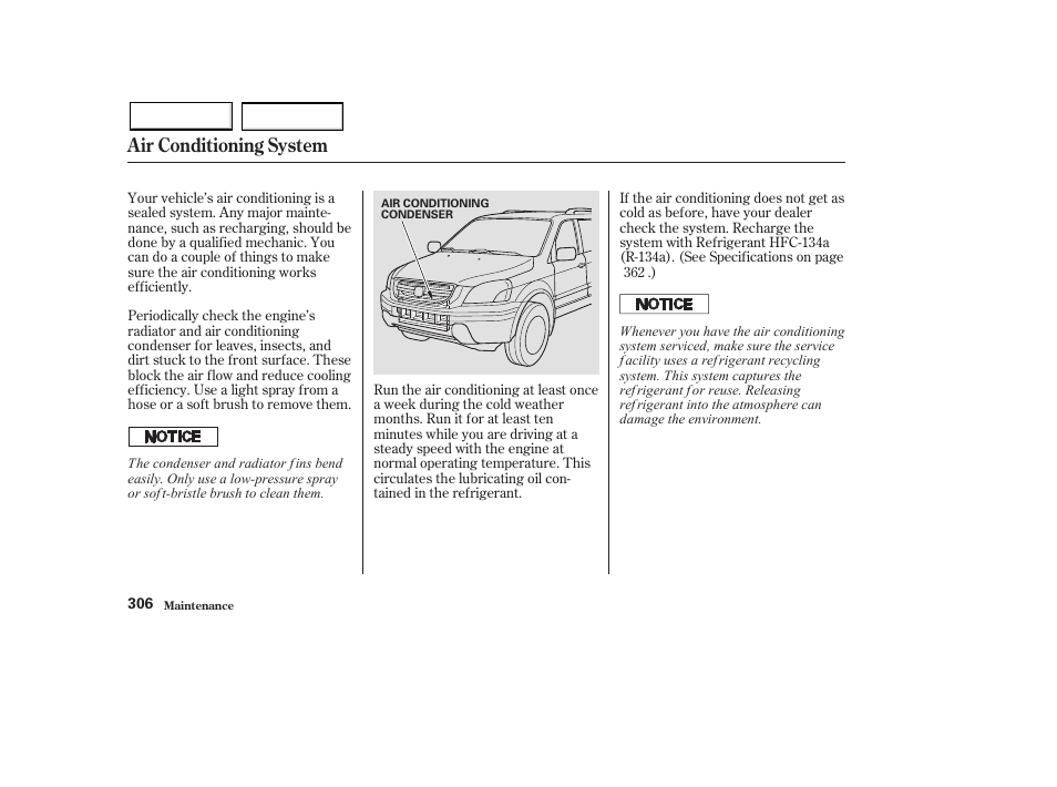 Air conditioning system | HONDA 2003 Pilot - Owner's Manual User Manual | Page 310 / 392