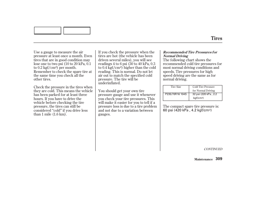 Tires | HONDA 2003 Pilot - Owner's Manual User Manual | Page 313 / 392