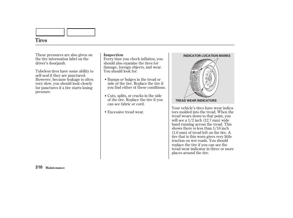 Tires | HONDA 2003 Pilot - Owner's Manual User Manual | Page 314 / 392