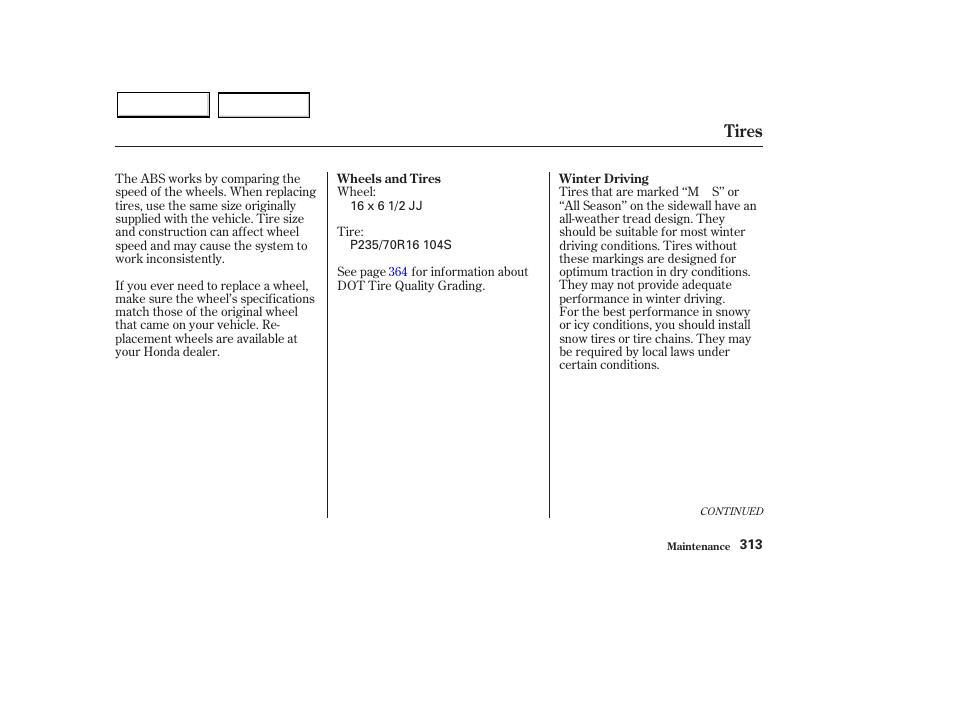 Tires | HONDA 2003 Pilot - Owner's Manual User Manual | Page 317 / 392