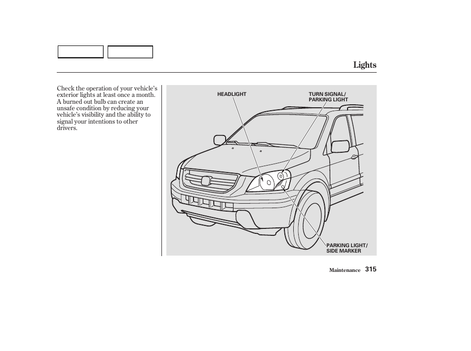 Lights | HONDA 2003 Pilot - Owner's Manual User Manual | Page 319 / 392