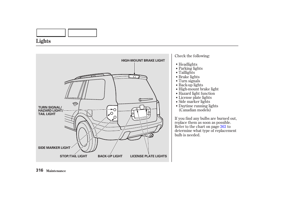 Lights | HONDA 2003 Pilot - Owner's Manual User Manual | Page 320 / 392