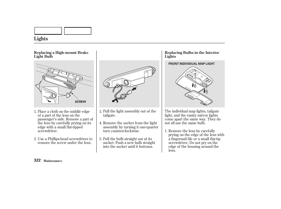 Lights | HONDA 2003 Pilot - Owner's Manual User Manual | Page 326 / 392