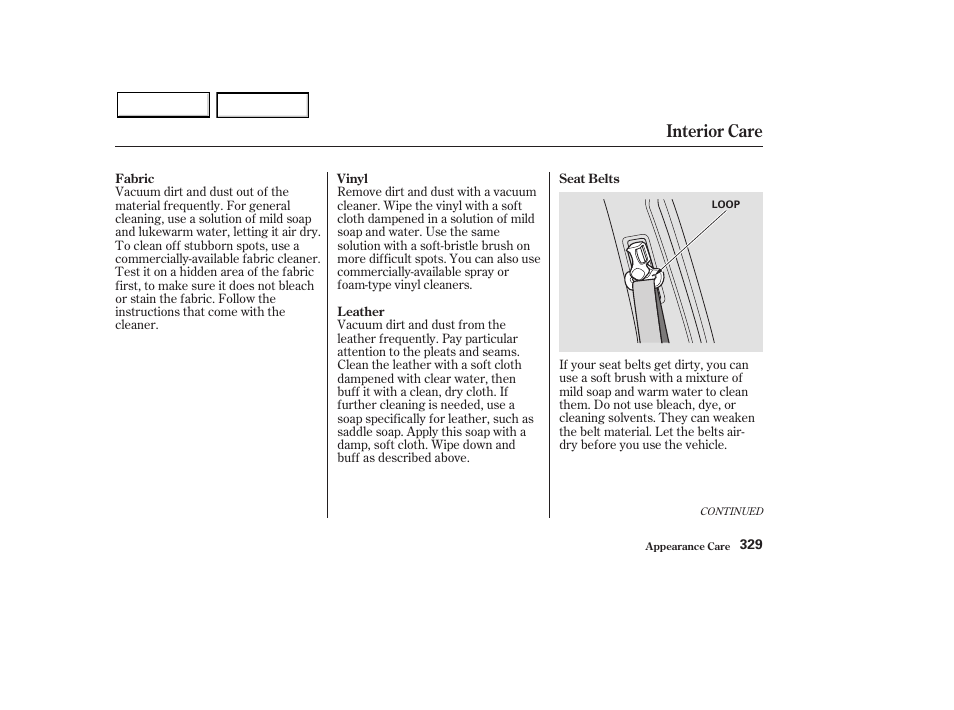 Interior care | HONDA 2003 Pilot - Owner's Manual User Manual | Page 333 / 392