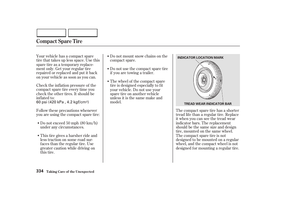 Compact spare tire | HONDA 2003 Pilot - Owner's Manual User Manual | Page 338 / 392