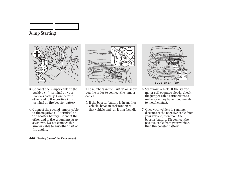 Jump starting | HONDA 2003 Pilot - Owner's Manual User Manual | Page 348 / 392