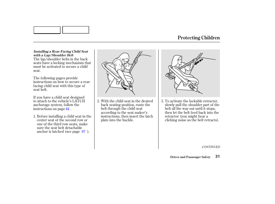 Protecting children | HONDA 2003 Pilot - Owner's Manual User Manual | Page 35 / 392