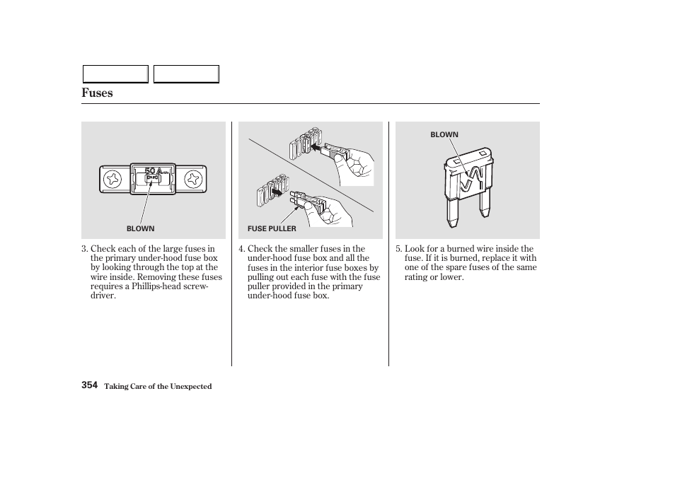 Fuses | HONDA 2003 Pilot - Owner's Manual User Manual | Page 358 / 392