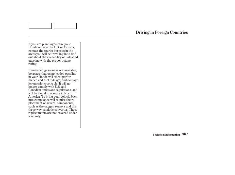 Driving in foreign countries | HONDA 2003 Pilot - Owner's Manual User Manual | Page 371 / 392