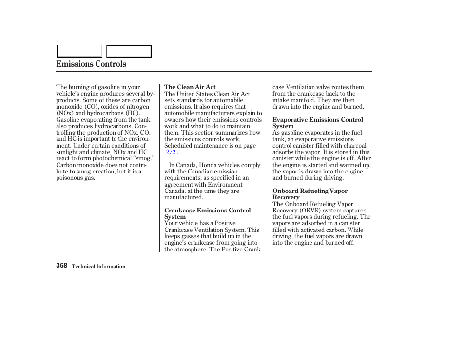 Emissions controls | HONDA 2003 Pilot - Owner's Manual User Manual | Page 372 / 392