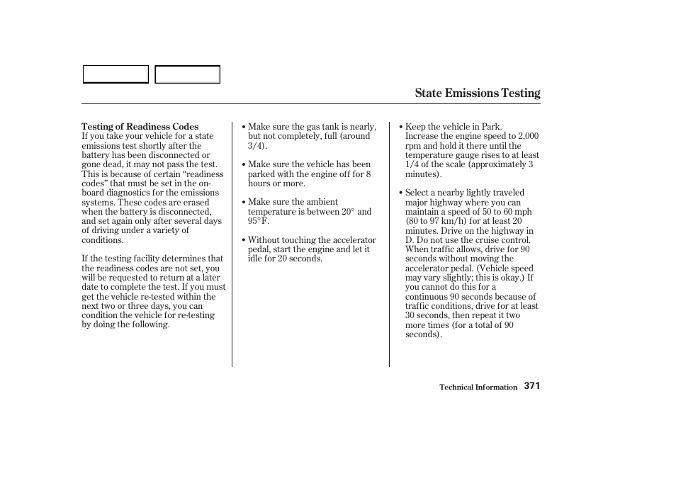 State emissions testing | HONDA 2003 Pilot - Owner's Manual User Manual | Page 375 / 392