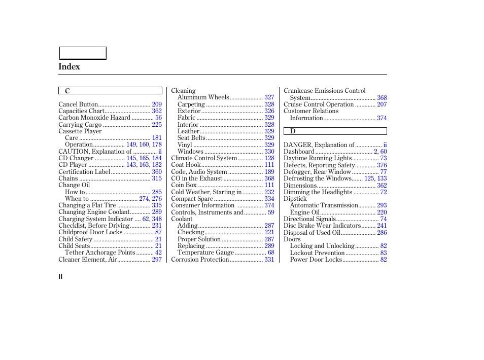Index | HONDA 2003 Pilot - Owner's Manual User Manual | Page 384 / 392