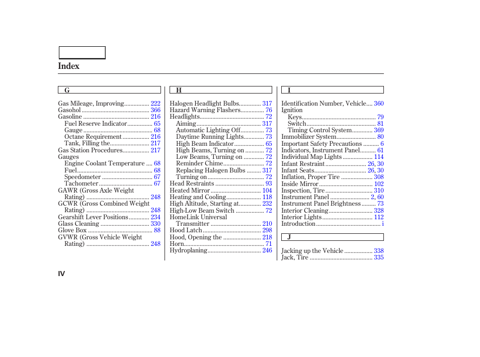 Index | HONDA 2003 Pilot - Owner's Manual User Manual | Page 386 / 392