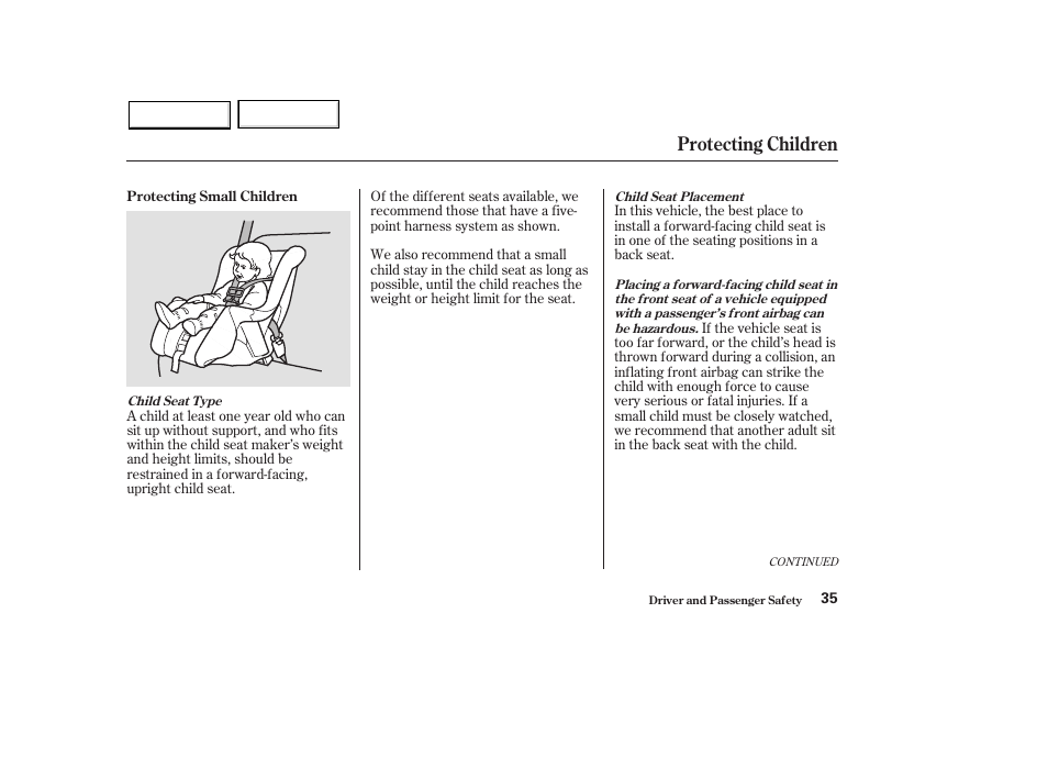 Protecting children | HONDA 2003 Pilot - Owner's Manual User Manual | Page 39 / 392