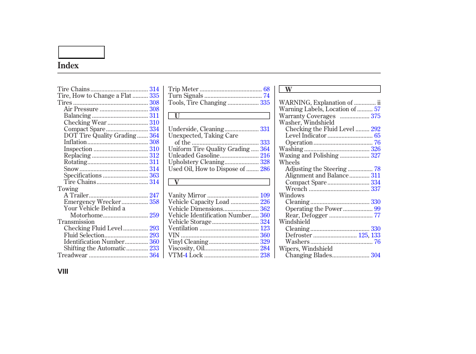 Index | HONDA 2003 Pilot - Owner's Manual User Manual | Page 390 / 392