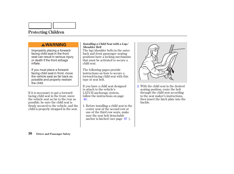 Protecting children | HONDA 2003 Pilot - Owner's Manual User Manual | Page 40 / 392