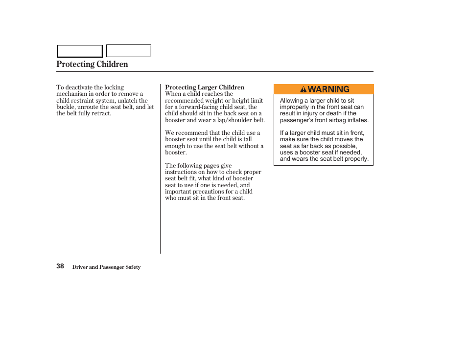 Protecting children | HONDA 2003 Pilot - Owner's Manual User Manual | Page 42 / 392