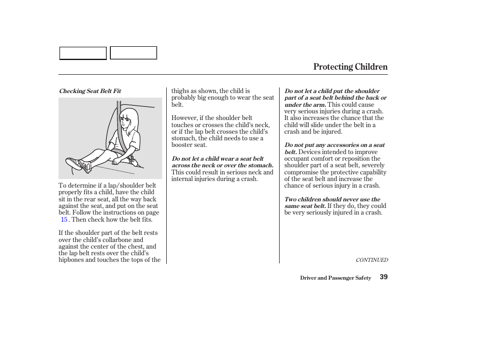 Protecting children | HONDA 2003 Pilot - Owner's Manual User Manual | Page 43 / 392