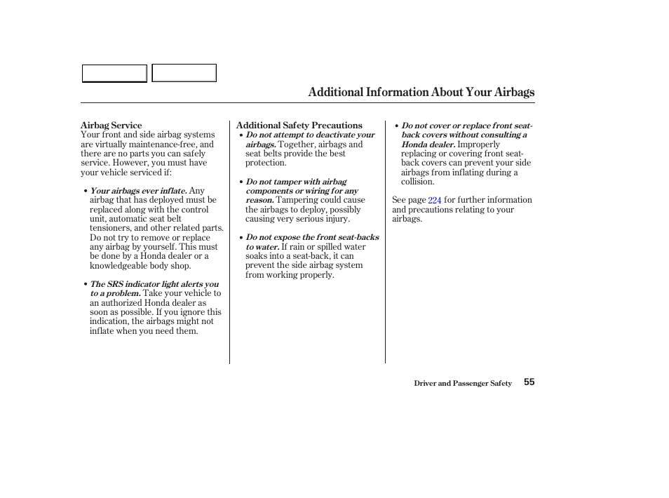 Additional information about your airbags | HONDA 2003 Pilot - Owner's Manual User Manual | Page 59 / 392