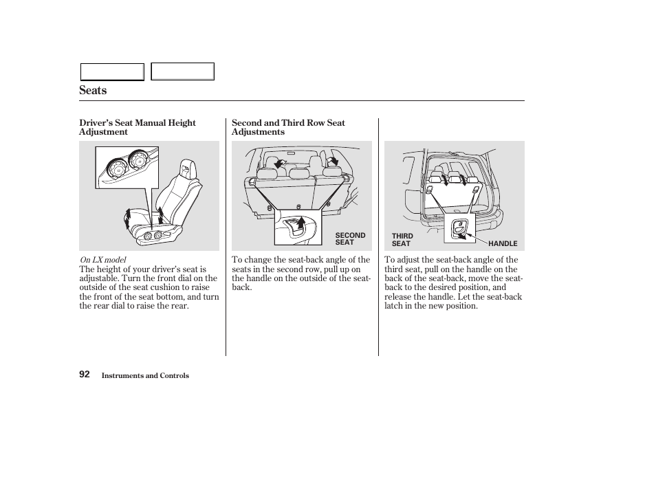 Seats | HONDA 2003 Pilot - Owner's Manual User Manual | Page 96 / 392