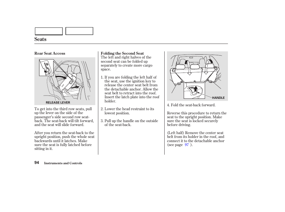 Seats | HONDA 2003 Pilot - Owner's Manual User Manual | Page 98 / 392