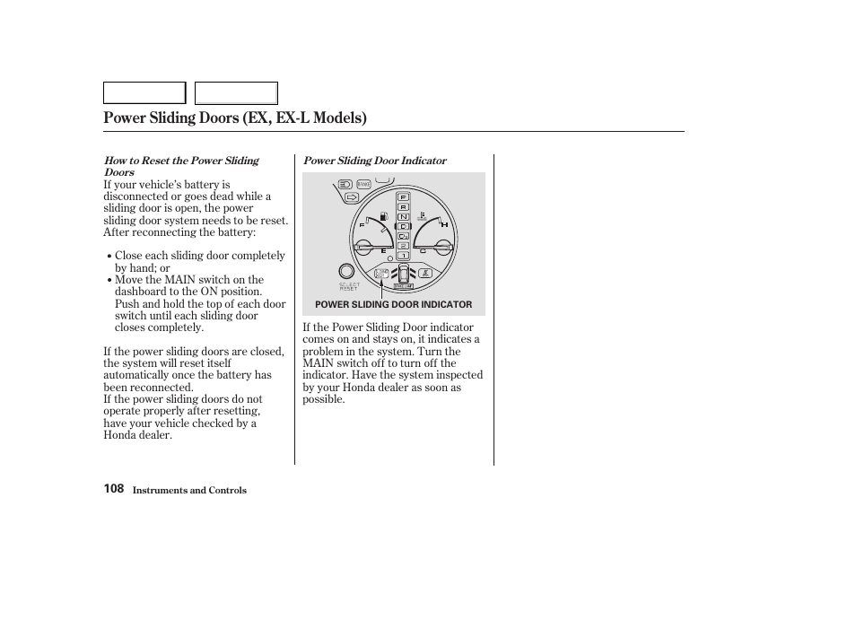 Power sliding doors (ex, ex-l models) | HONDA 2003 Odyssey - Owner's Manual User Manual | Page 111 / 415