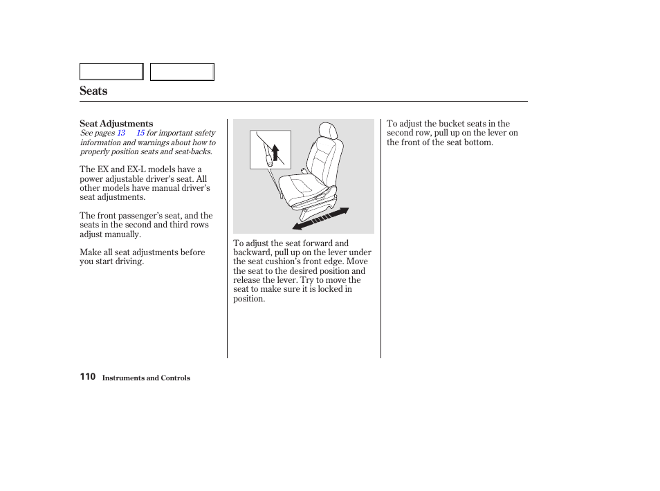 Seats | HONDA 2003 Odyssey - Owner's Manual User Manual | Page 113 / 415