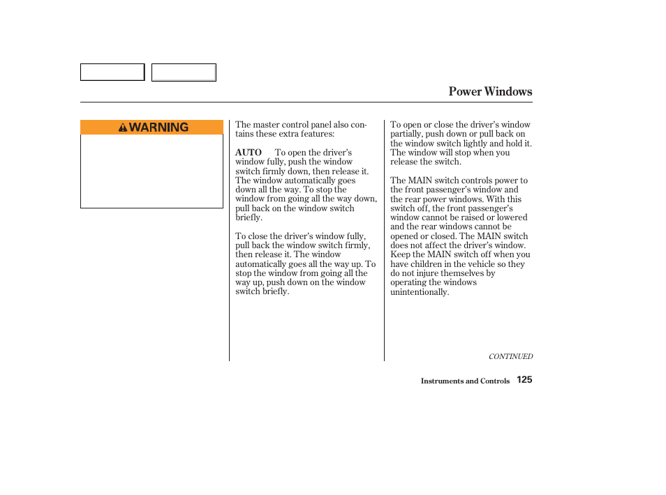 Power windows | HONDA 2003 Odyssey - Owner's Manual User Manual | Page 128 / 415