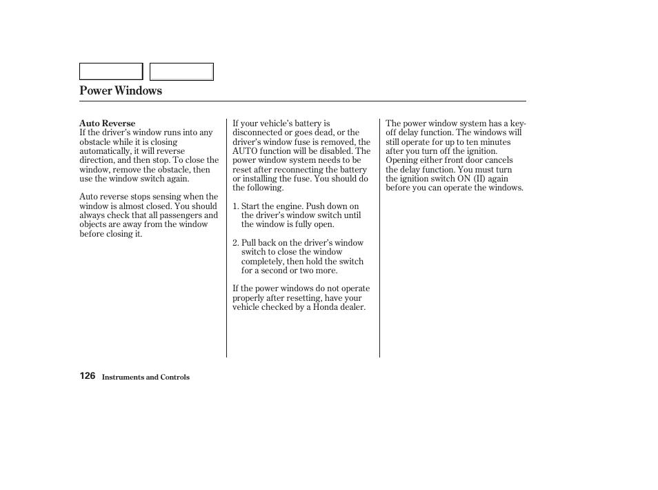 Power windows | HONDA 2003 Odyssey - Owner's Manual User Manual | Page 129 / 415