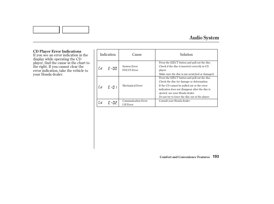 Audio system | HONDA 2003 Odyssey - Owner's Manual User Manual | Page 196 / 415