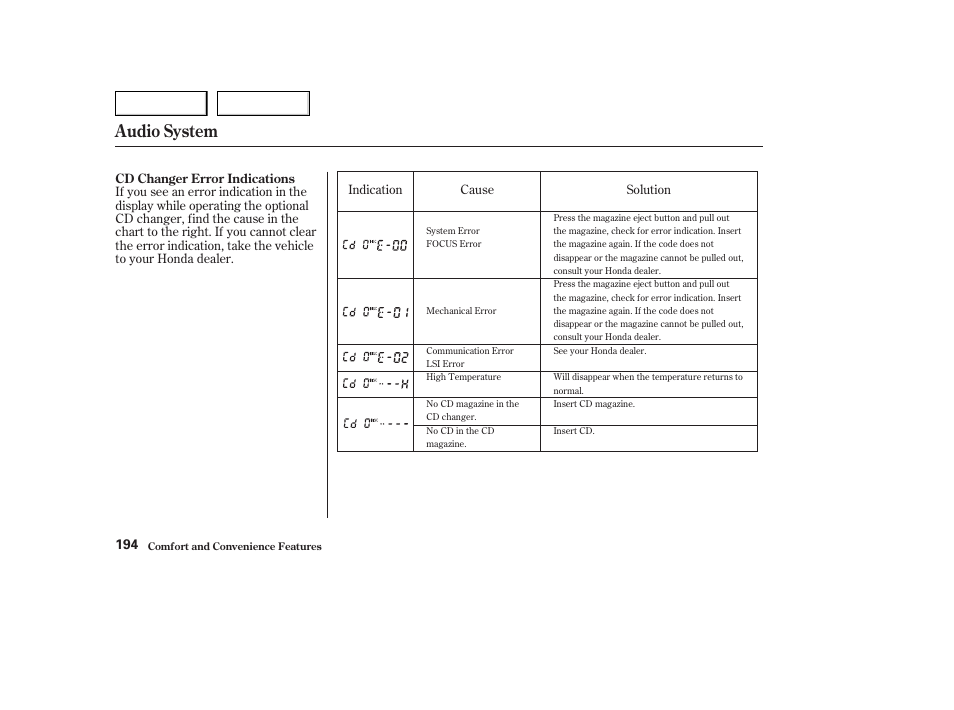 Audio system | HONDA 2003 Odyssey - Owner's Manual User Manual | Page 197 / 415