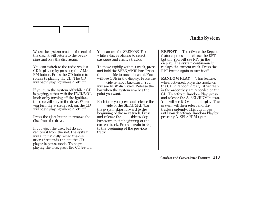 Audio system | HONDA 2003 Odyssey - Owner's Manual User Manual | Page 216 / 415