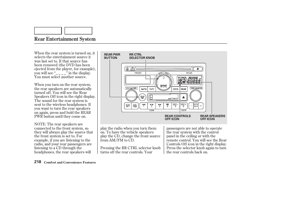 Rear entertainment system | HONDA 2003 Odyssey - Owner's Manual User Manual | Page 221 / 415