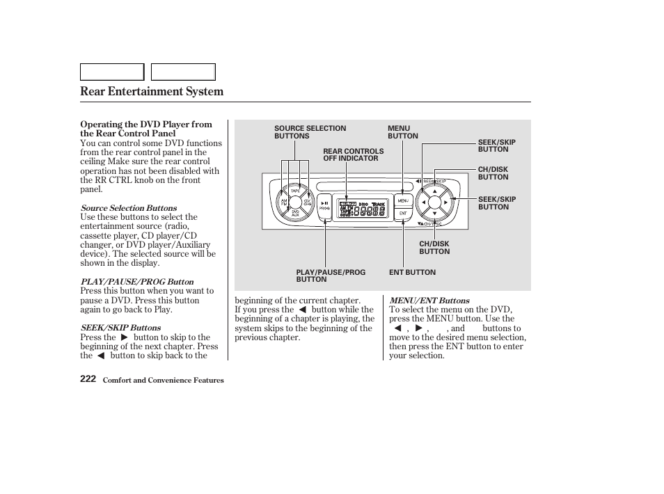 Rear entertainment system | HONDA 2003 Odyssey - Owner's Manual User Manual | Page 225 / 415