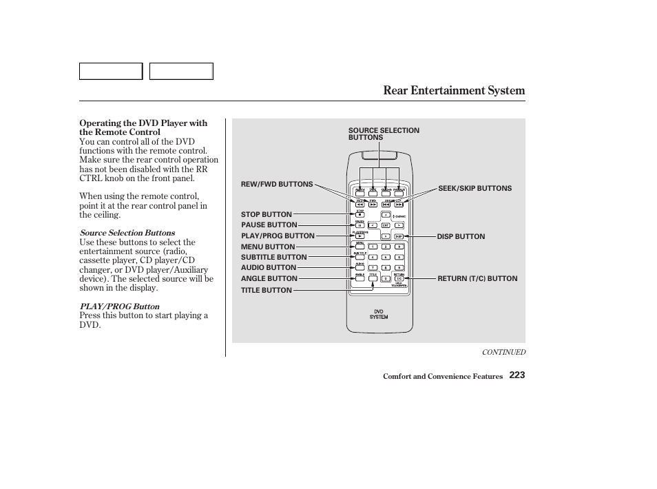 Rear entertainment system | HONDA 2003 Odyssey - Owner's Manual User Manual | Page 226 / 415