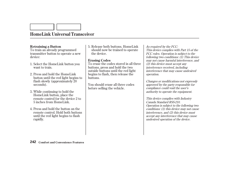Homelink universal transceiver | HONDA 2003 Odyssey - Owner's Manual User Manual | Page 245 / 415
