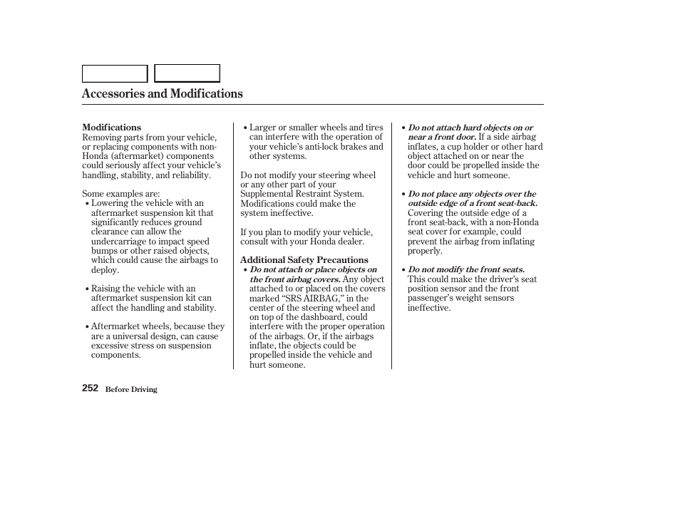 Accessories and modifications | HONDA 2003 Odyssey - Owner's Manual User Manual | Page 255 / 415