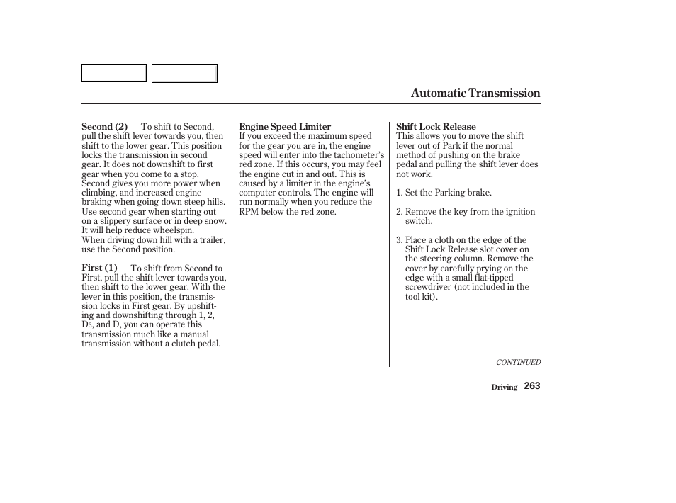 Automatic transmission | HONDA 2003 Odyssey - Owner's Manual User Manual | Page 266 / 415