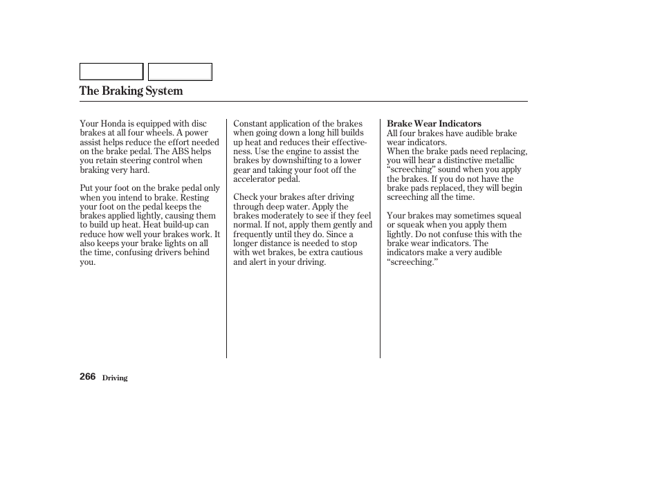 The braking system | HONDA 2003 Odyssey - Owner's Manual User Manual | Page 269 / 415