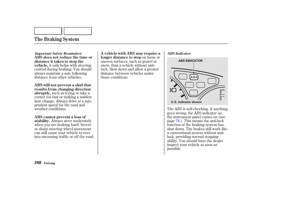 The braking system | HONDA 2003 Odyssey - Owner's Manual User Manual | Page 271 / 415