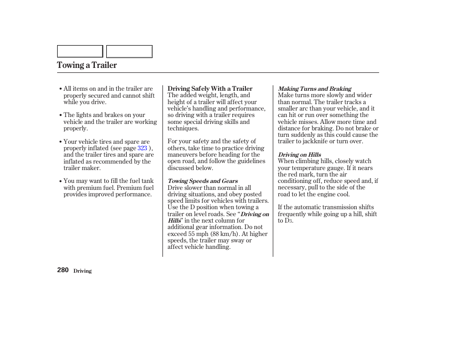 Towing a trailer | HONDA 2003 Odyssey - Owner's Manual User Manual | Page 283 / 415