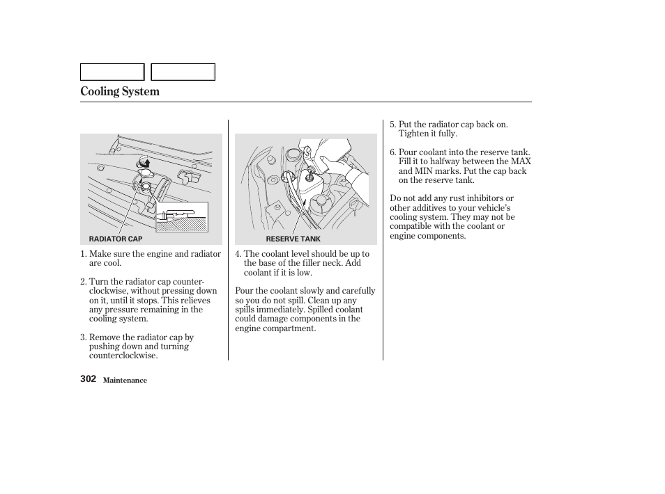 Cooling system | HONDA 2003 Odyssey - Owner's Manual User Manual | Page 305 / 415