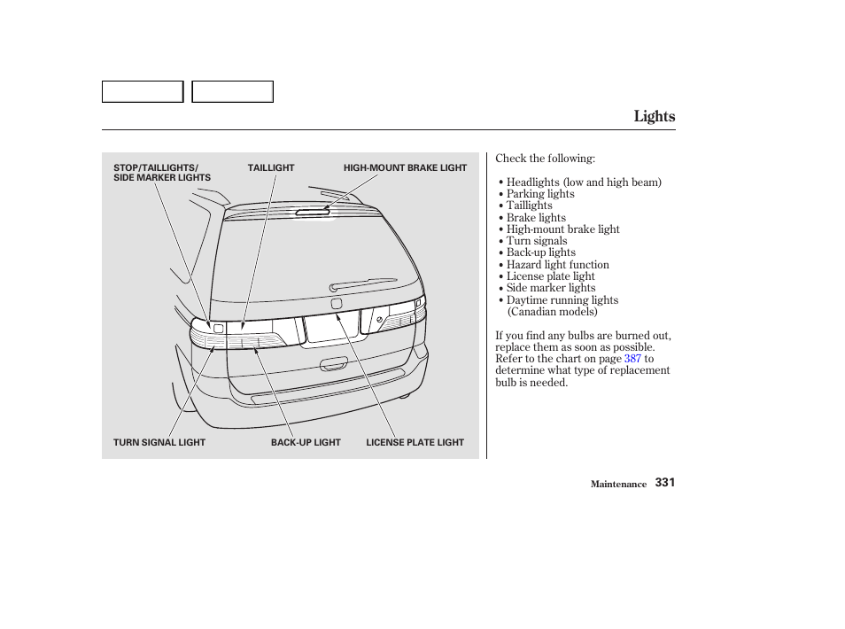 Lights | HONDA 2003 Odyssey - Owner's Manual User Manual | Page 334 / 415