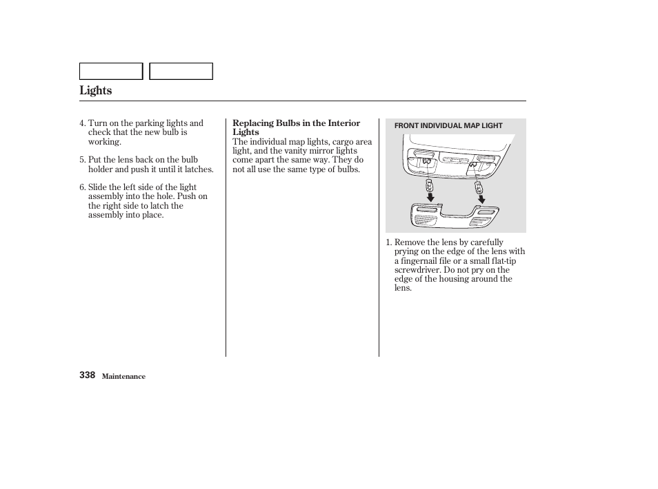 Lights | HONDA 2003 Odyssey - Owner's Manual User Manual | Page 341 / 415