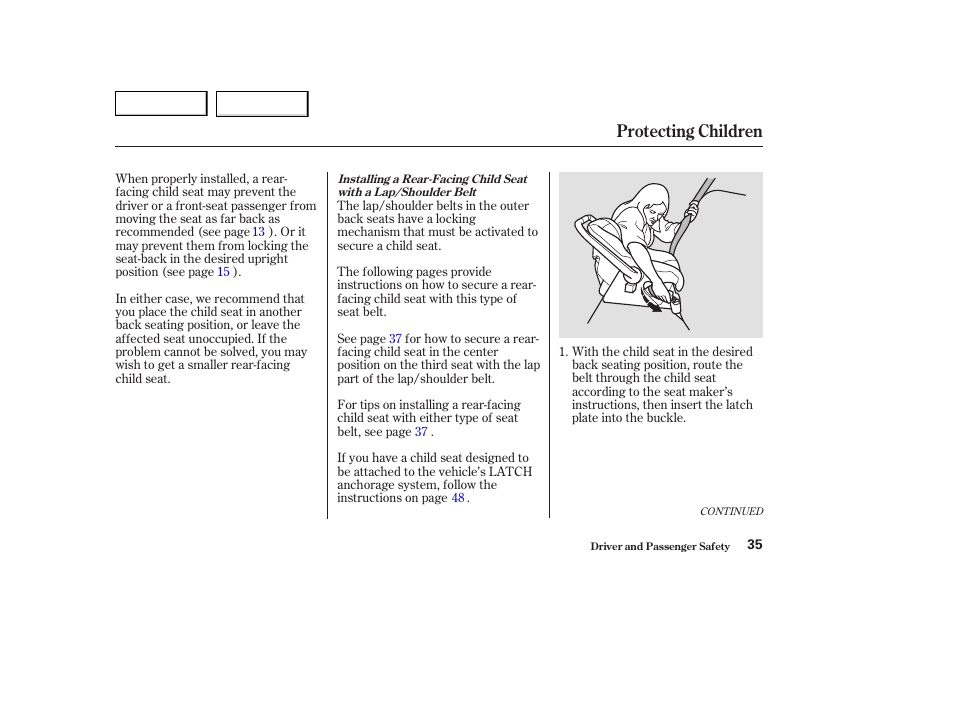 Protecting children | HONDA 2003 Odyssey - Owner's Manual User Manual | Page 38 / 415