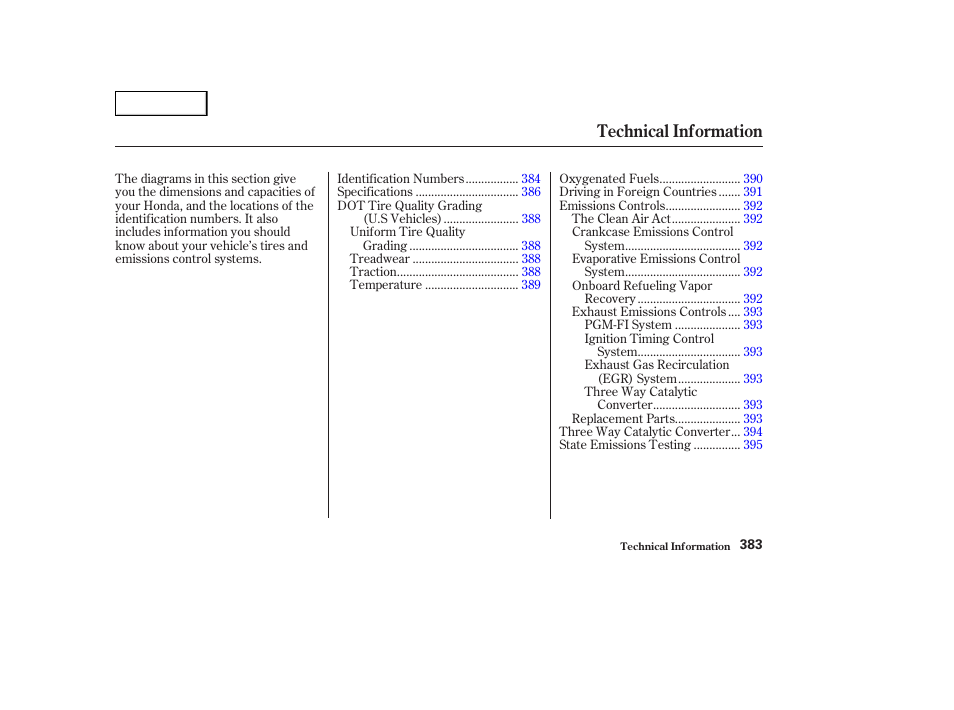 Technical information | HONDA 2003 Odyssey - Owner's Manual User Manual | Page 386 / 415