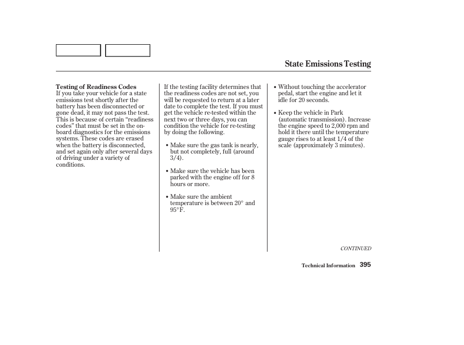 State emissions testing | HONDA 2003 Odyssey - Owner's Manual User Manual | Page 398 / 415