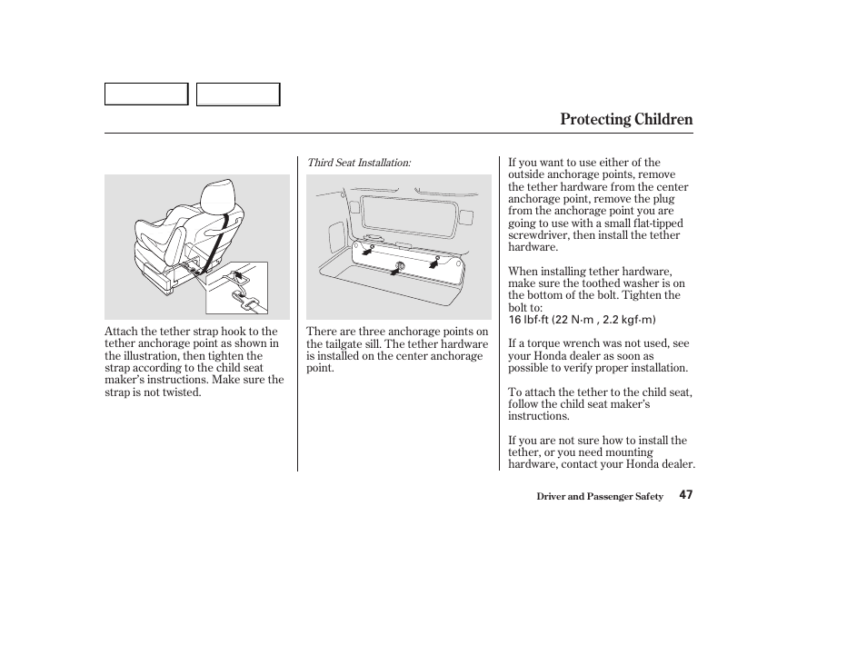 Protecting children | HONDA 2003 Odyssey - Owner's Manual User Manual | Page 50 / 415