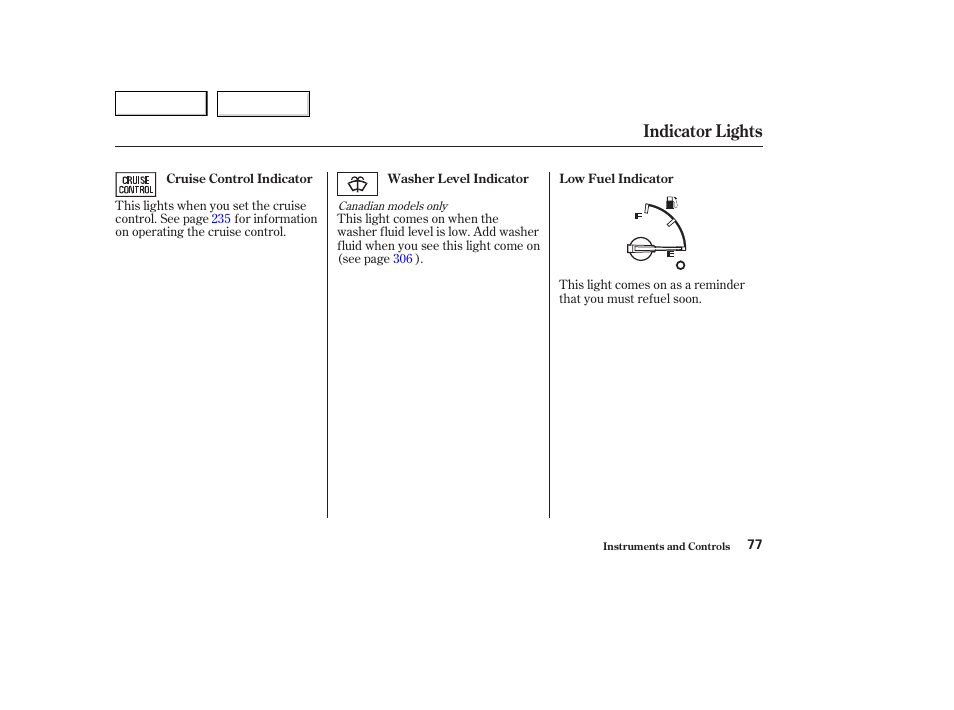 Indicator lights | HONDA 2003 Odyssey - Owner's Manual User Manual | Page 80 / 415